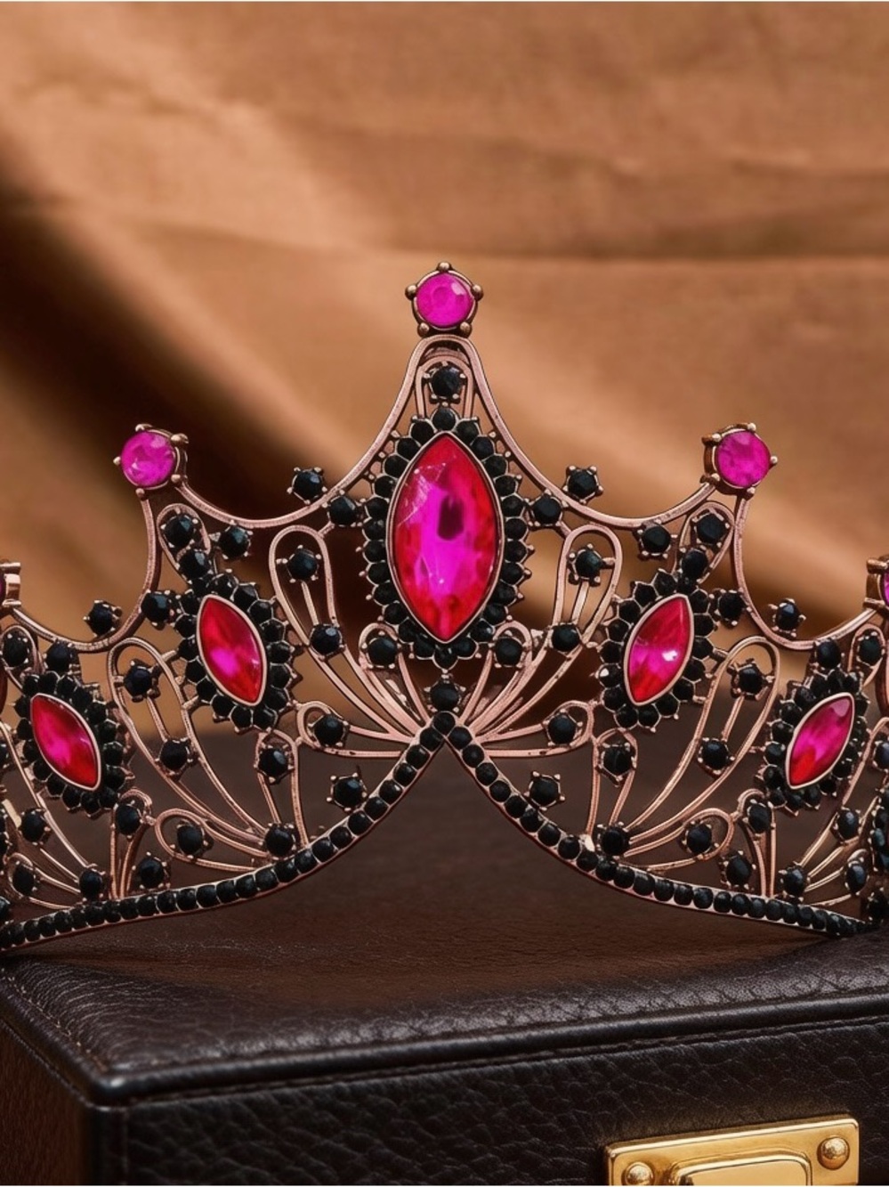 Rose Gold Crown Tiara with Fuchsia Gemstones